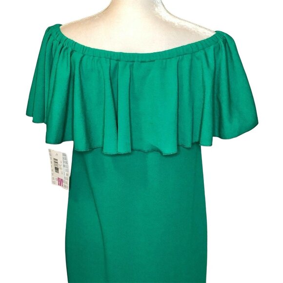 Off The Shoulder Green Midi Cici Dress With Ruffle Hem & Overlay LuLaRoe Size M - Picture 6 of 10